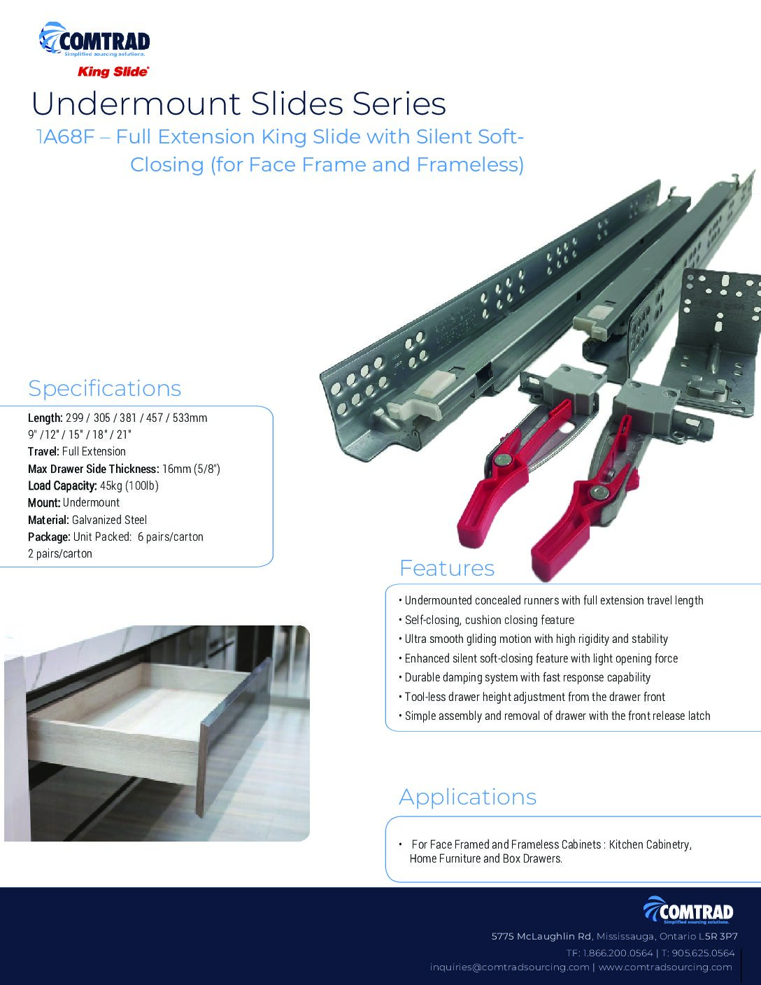 1A68F - 1B68F - King Slide - Undermount Soft Close - Industrial Packaging - Sell Sheet - English