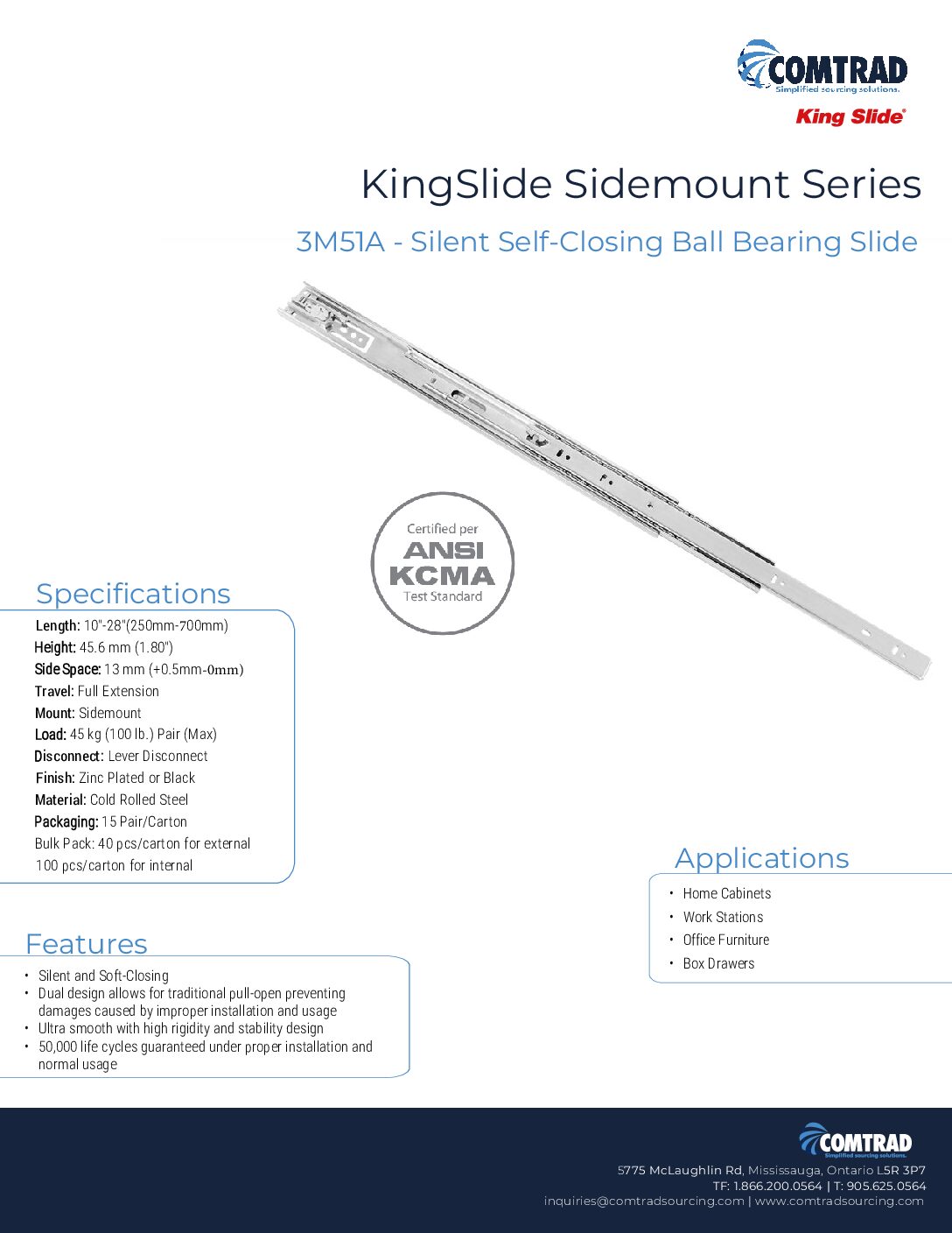 King Slide - Ball-Bearing Full Extension 100 lb. Self Close – 3M51A