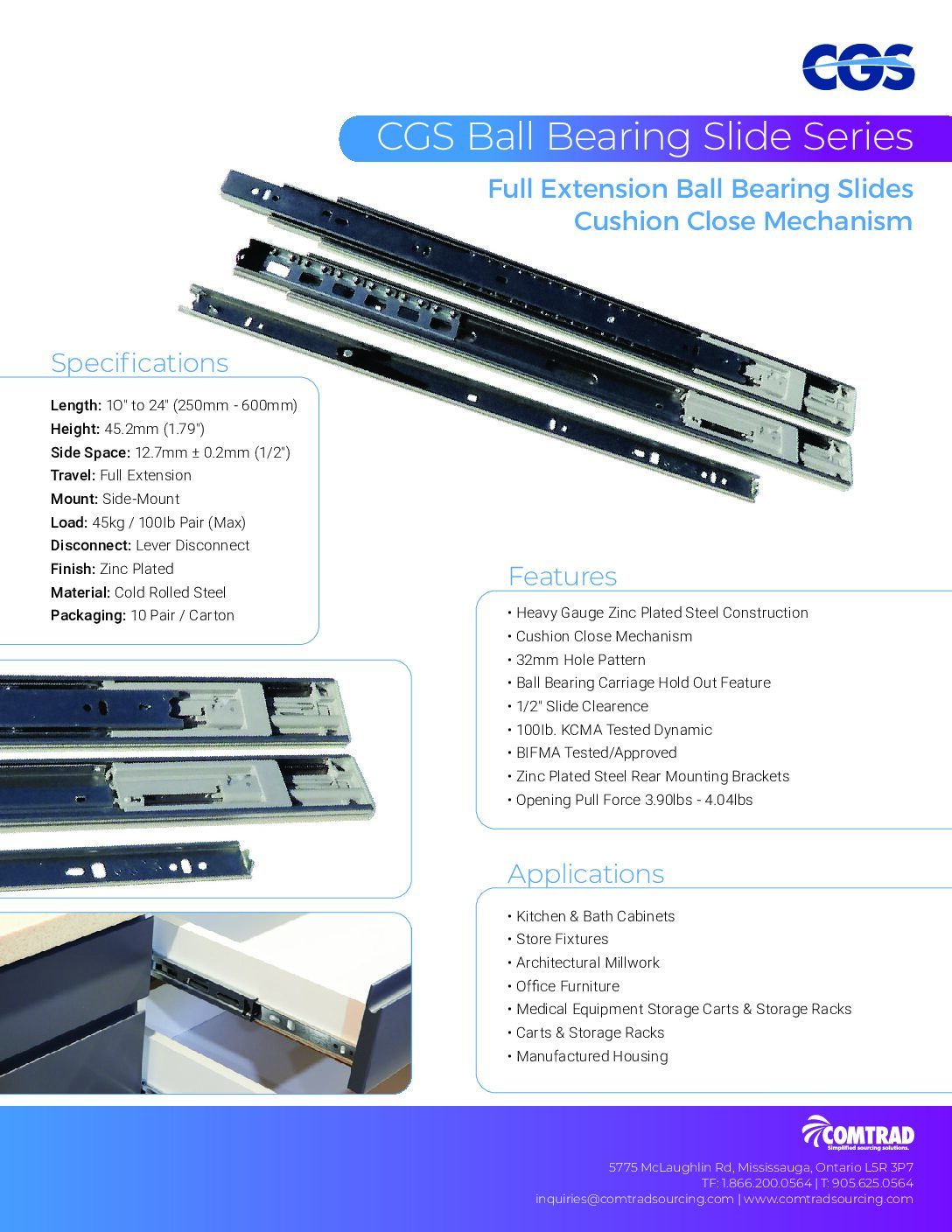COMTRAD - Sell Sheet - 100 LB Ball Bearing Cushion Close - English