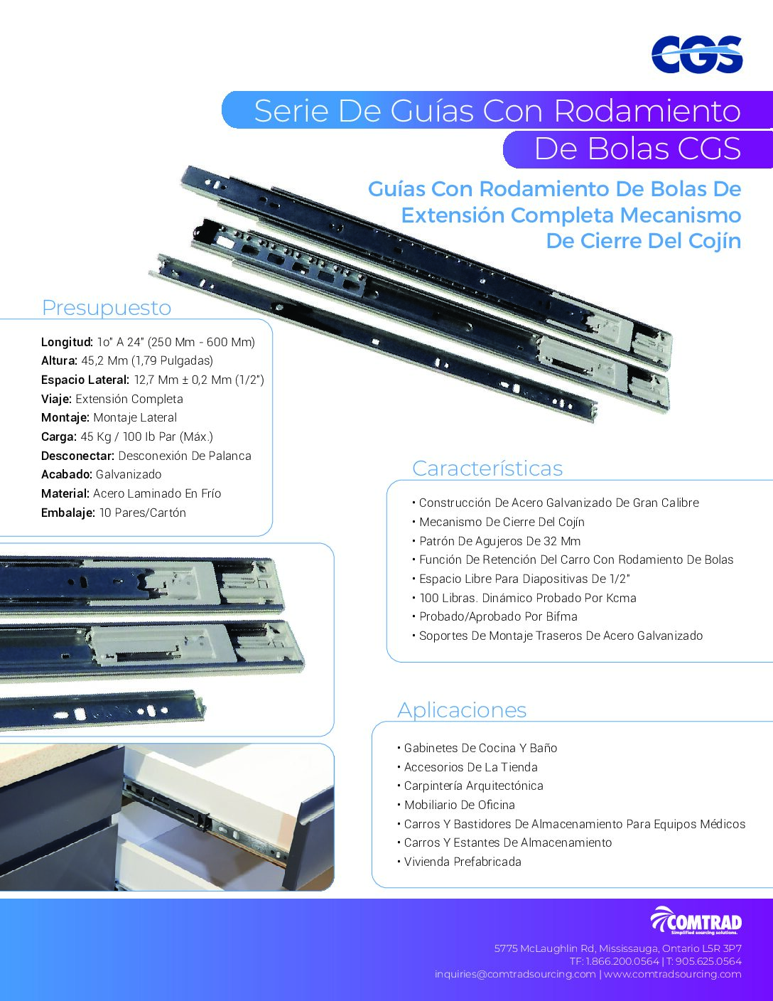 COMTRAD - Sell Sheet - 100 LB Ball Bearing Cushion Close - SPANISH