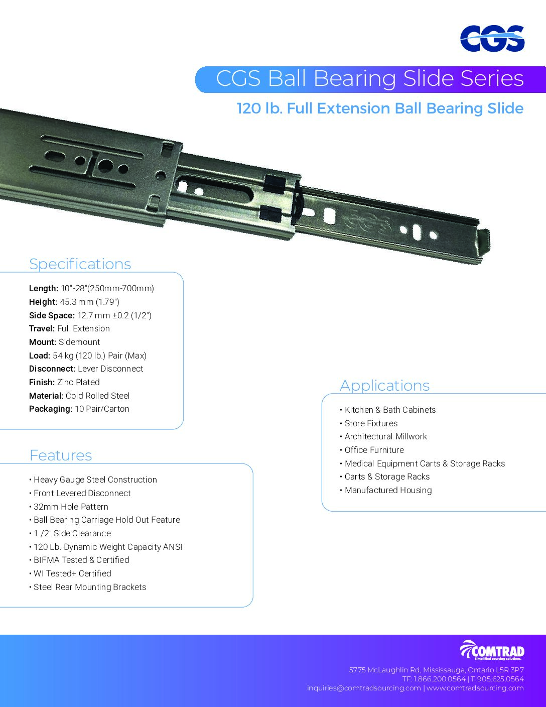 COMTRAD - Sell Sheet - CGS 120 lb Full Extension Ball Bearing - English