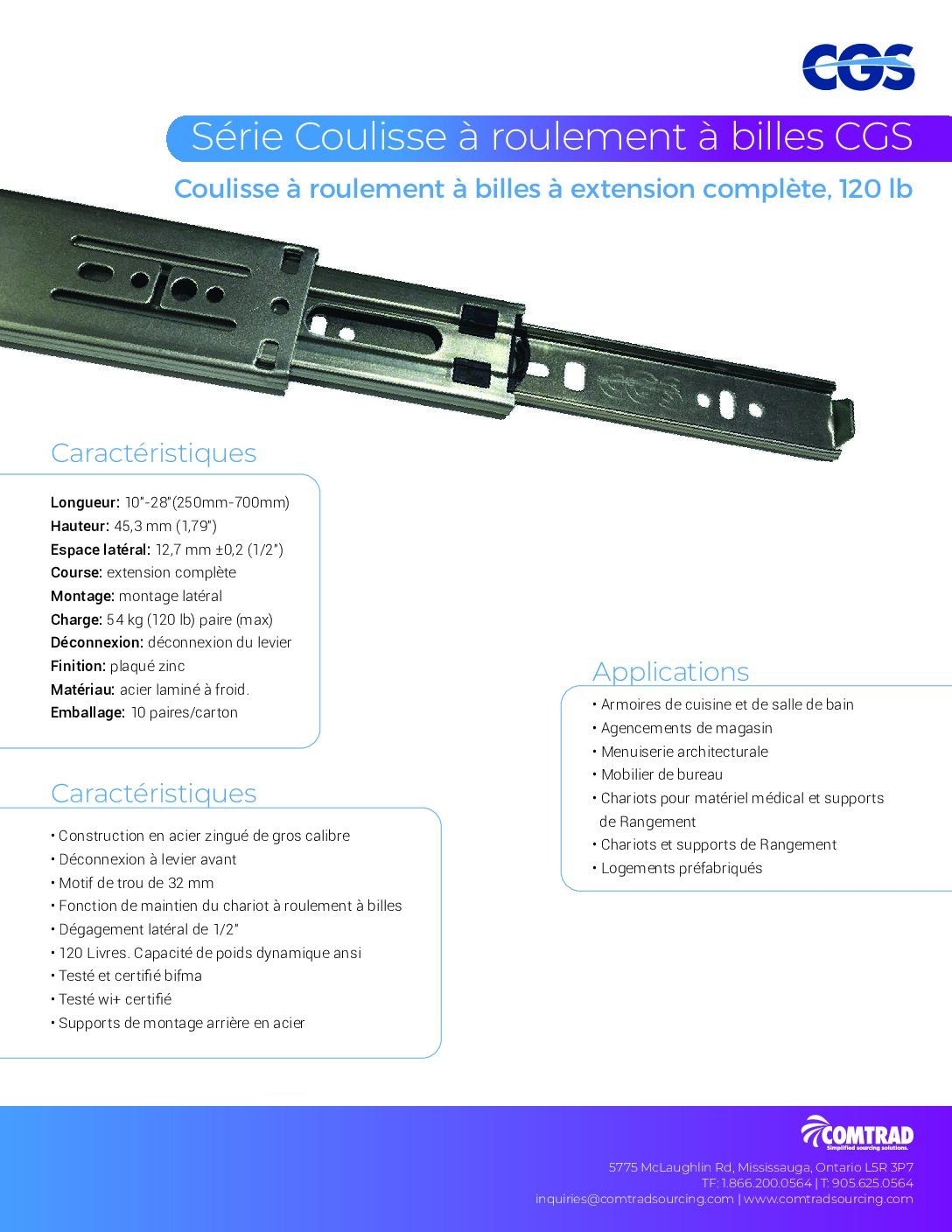 COMTRAD - Sell Sheet - CGS 120 lb Full Extension Ball Bearing - FRENCH
