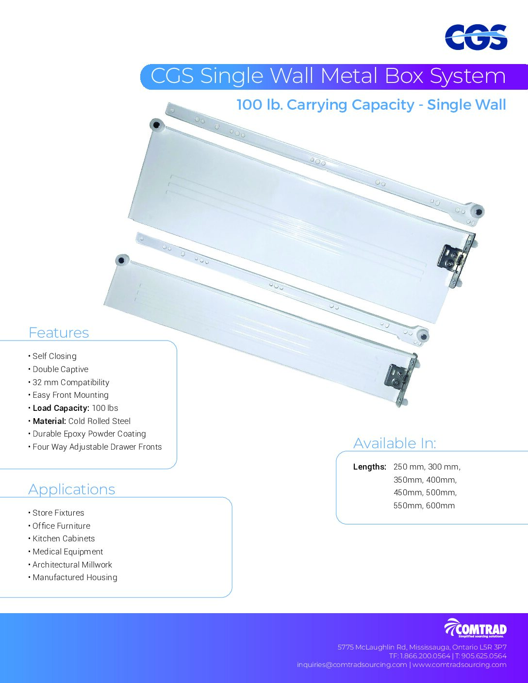 COMTRAD - Sell Sheet - CGS Metal Box System - 100 lb Single Wall - ENGLISH