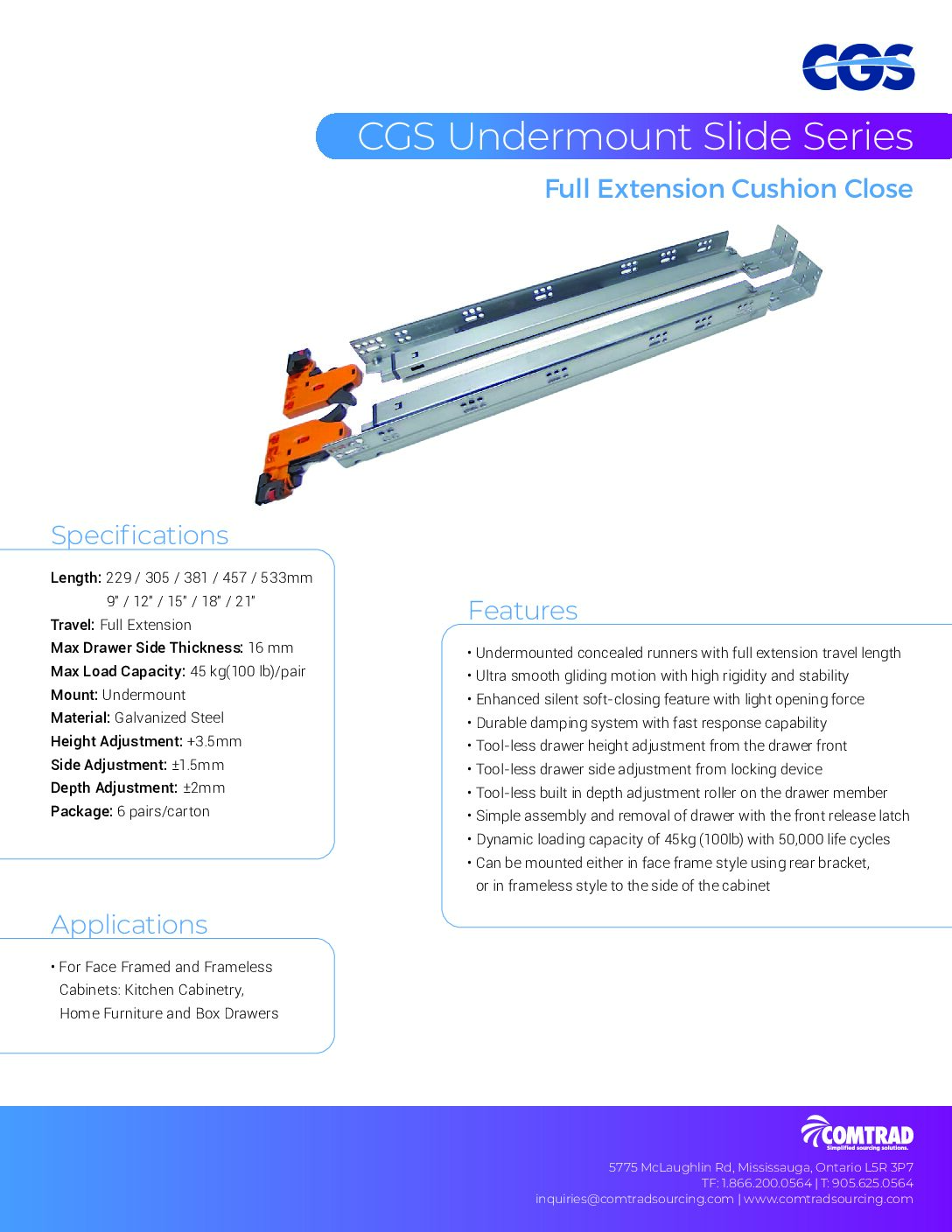 COMTRAD - Sell Sheet - Drawer Slide - Undermount -CGS2 Full Extension Cushion-Close