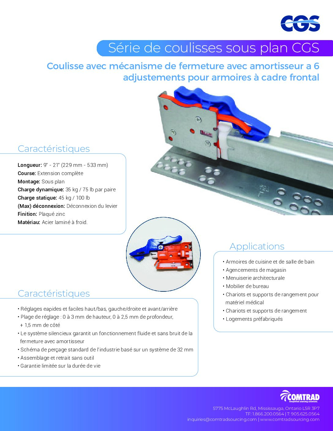 COMTRAD - Sell Sheet - Drawer Slide - Undermount -6 way Cushion-Close Face Framing - FRENCH